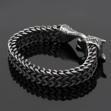 Stainless Steel Vintage Black Wolf Head Cuban Bracelet